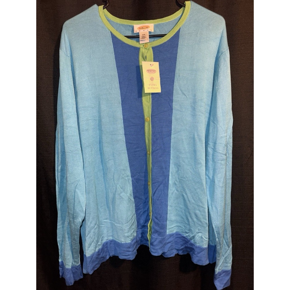 Talbots Woman 22W 100% Silk Colorblock Cardigan Blue Green NWT Plus Size